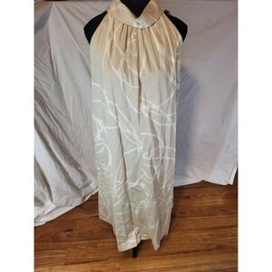 Vintage Aikane Hawaii Beige & White High Neck Maxi Dress